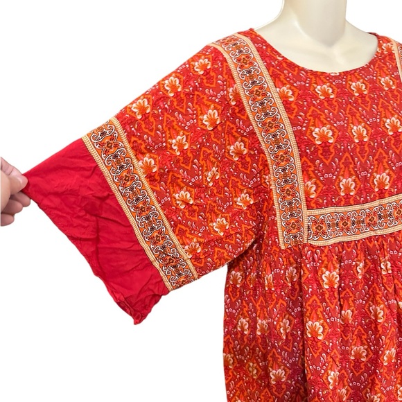 R.Vivimos Summer Cotton Half‎ Sleeve Casual Loose Bohemian Floral Tunic Dress - Picture 8 of 10